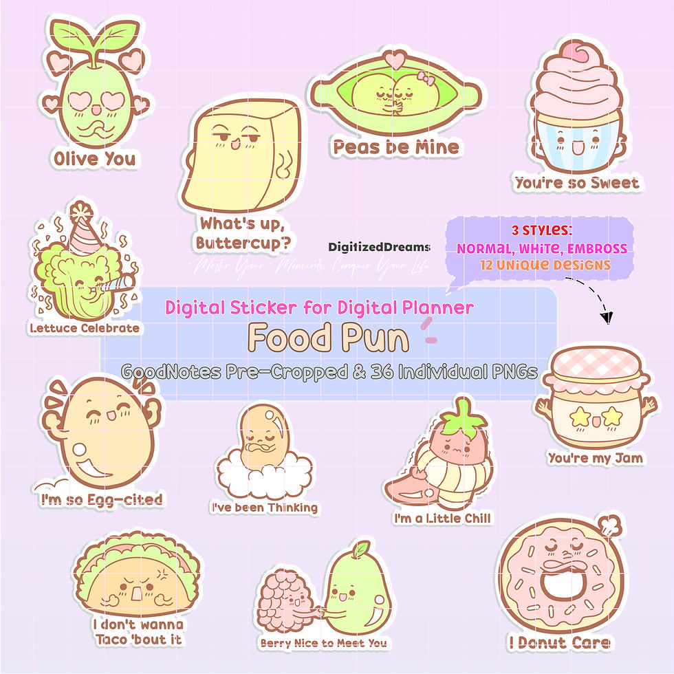 Enhance your digital planner with Tasty Pun Digital Stickers. Perfect for iPad and 2024 2025 planning.