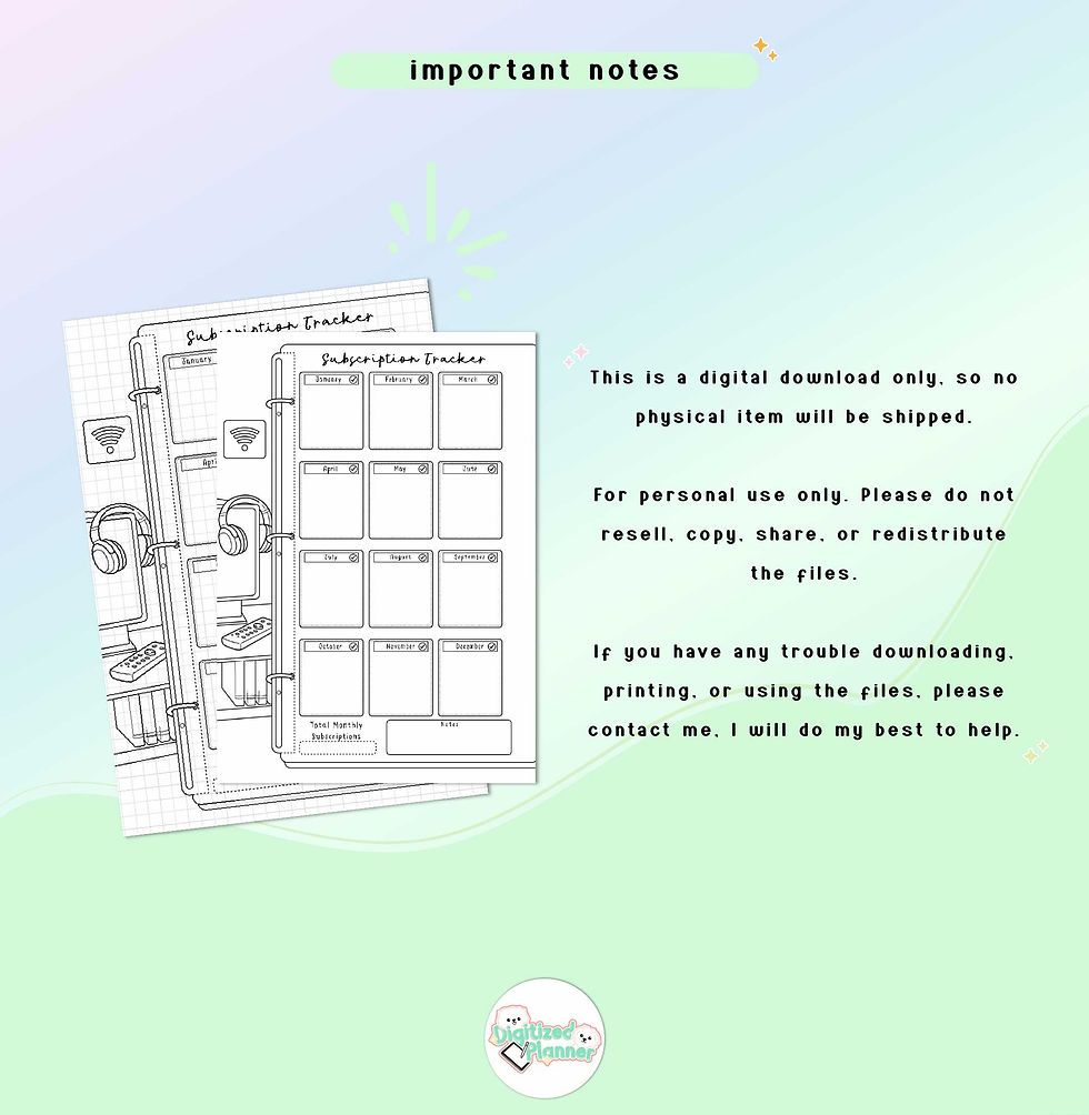 Thumbnail: Subscription Tracker Printable Planner, Expense, budget, bill payment log bullet