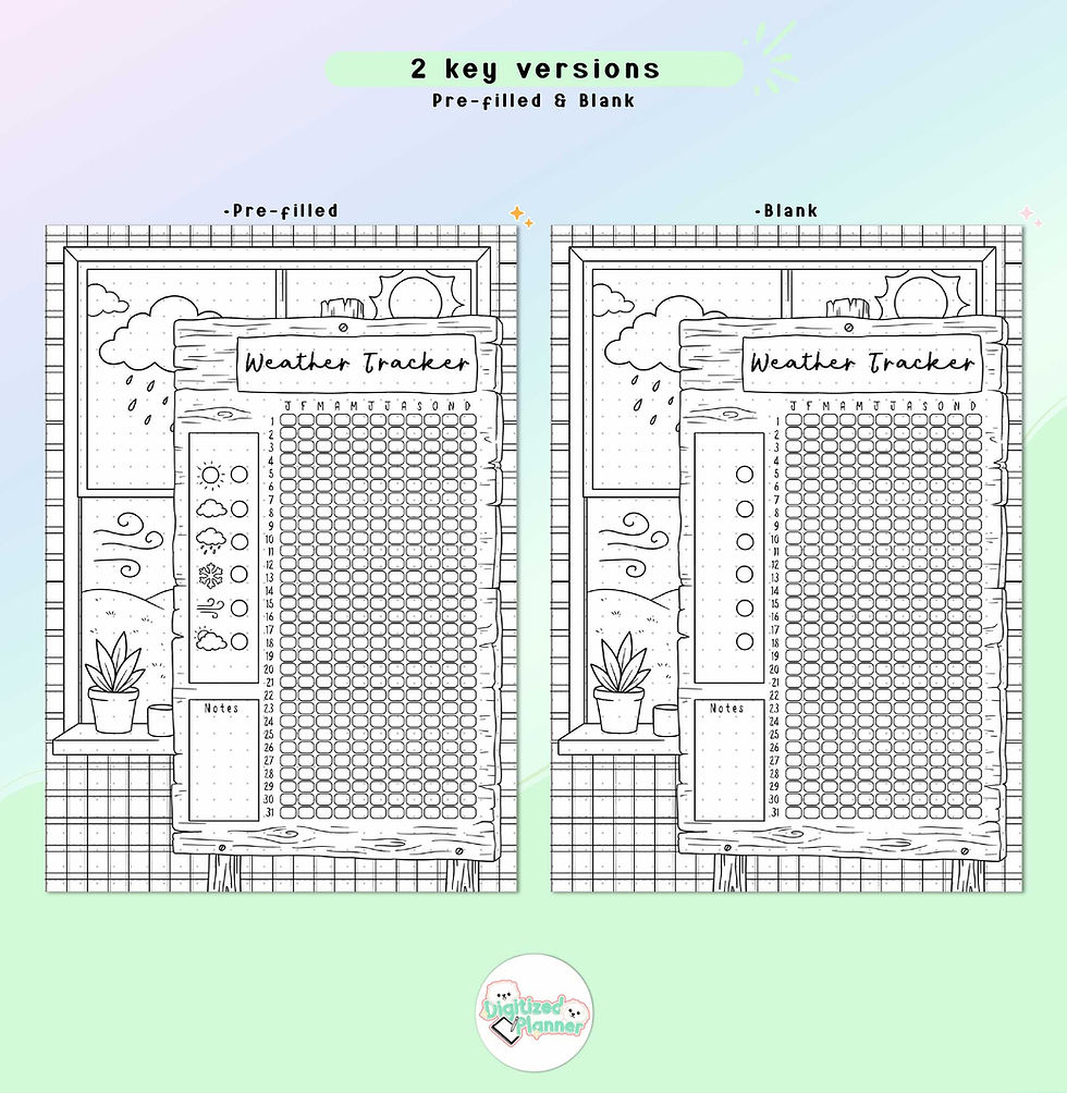Yearly Weather Tracker Printable, Seasonal Log, Weather in Pixel Journal