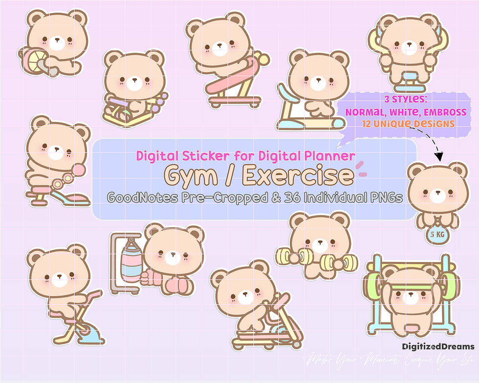 Enhance your digital planner with Bear Gym Digital Stickers. Perfect for iPad and 2024 2025 planning.