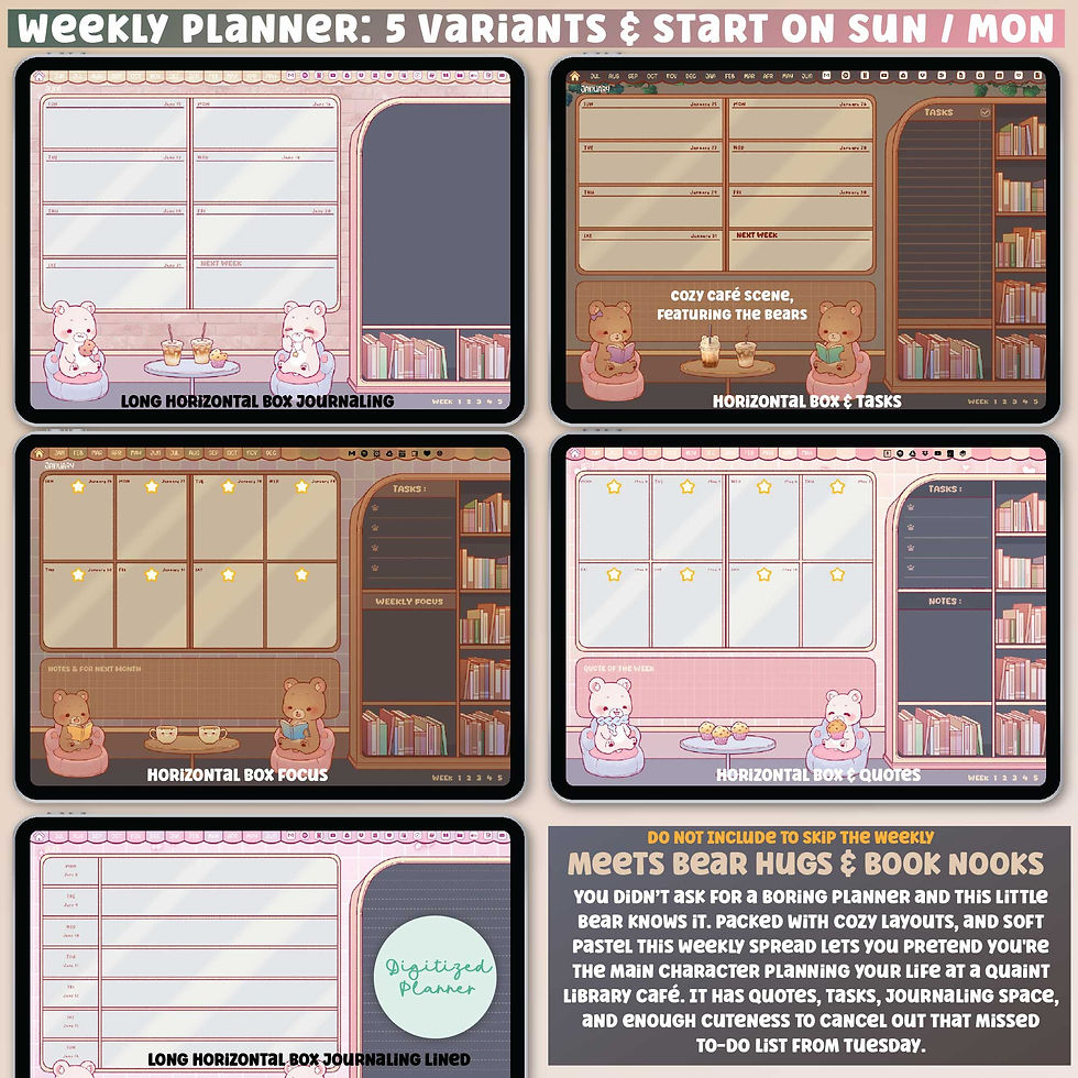 Thumbnail: Bear Digital Planner 2026, Undated, Bundle: Cozy Daily Planner Custom
