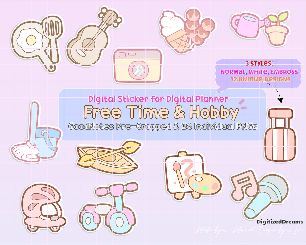 : Add some hobby fun to your digital planner with Hobby Time Digital Stickers. Ideal for iPad and 2024 2025 planning.