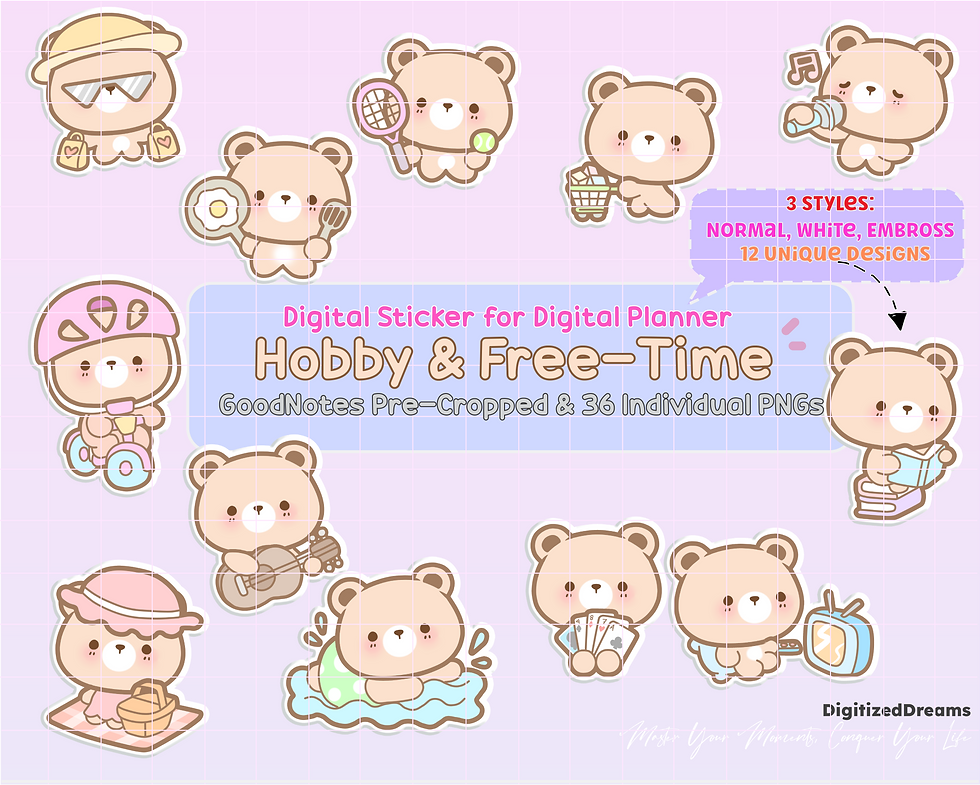 Add some hobby fun to your digital planner with Bear Hobby Digital Stickers. Ideal for iPad and 2024 2025 planning.
