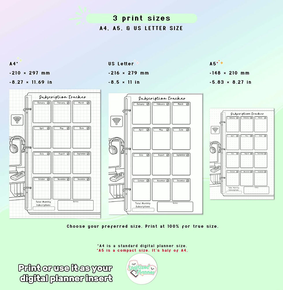 Thumbnail: Subscription Tracker Printable Planner, Expense, budget, bill payment log bullet