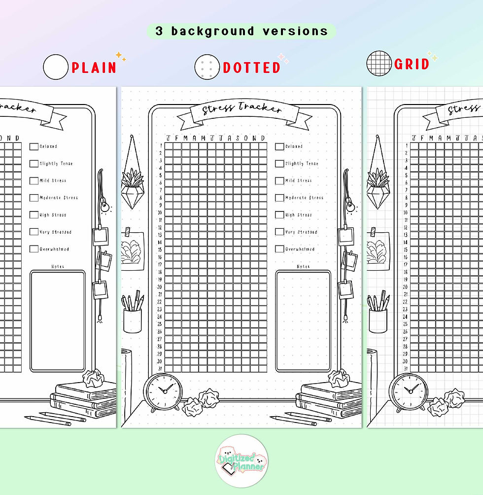 Thumbnail: Stress Tracker Printable, Yearly Anxiety Mood Log, Bullet Journal Page, Digital