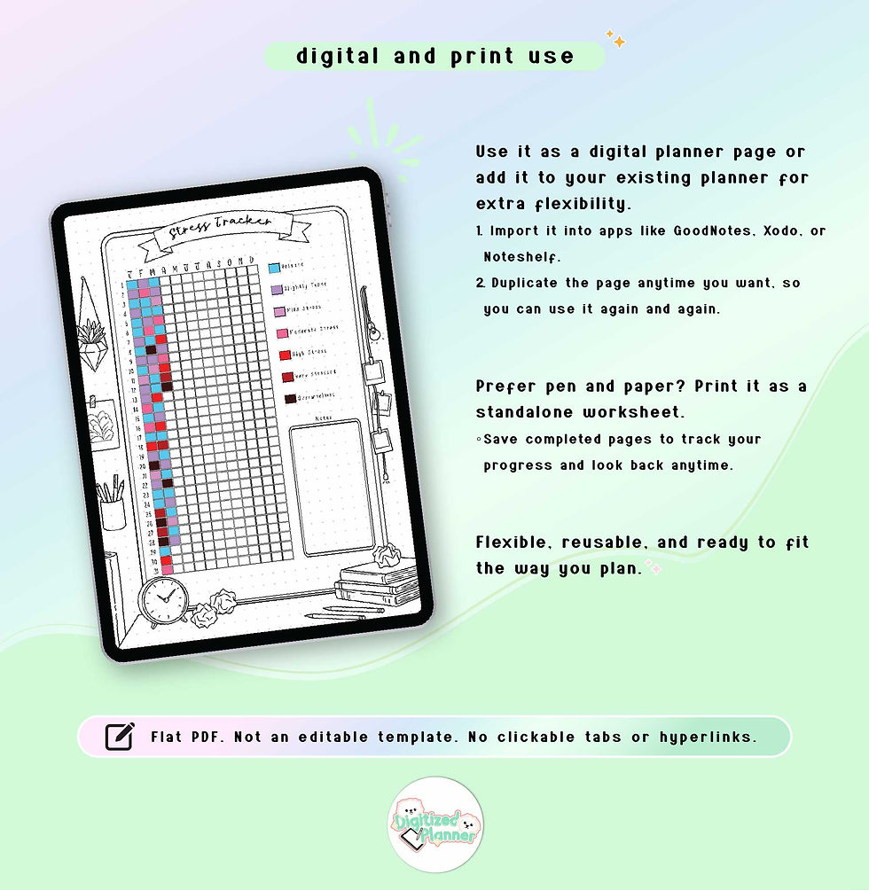 Thumbnail: Stress Tracker Printable, Yearly Anxiety Mood Log, Bullet Journal Page, Digital