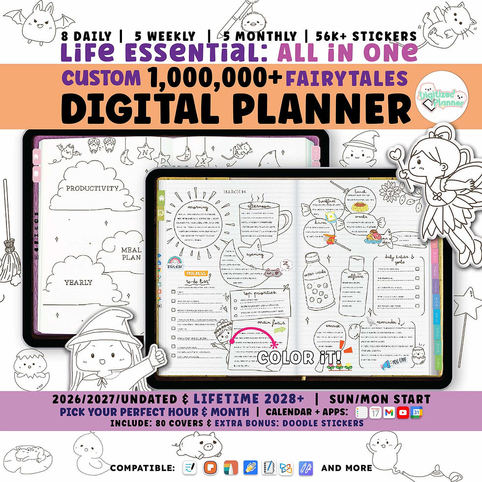 Doodle Custom Digital Planner 2026 2027, Fairy Coloring Bujo, GoodNotes iPad