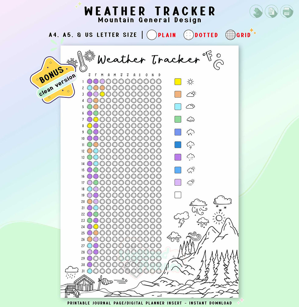 Weather Tracker Printable Yearly Log, Planner Page, Journal Insert
