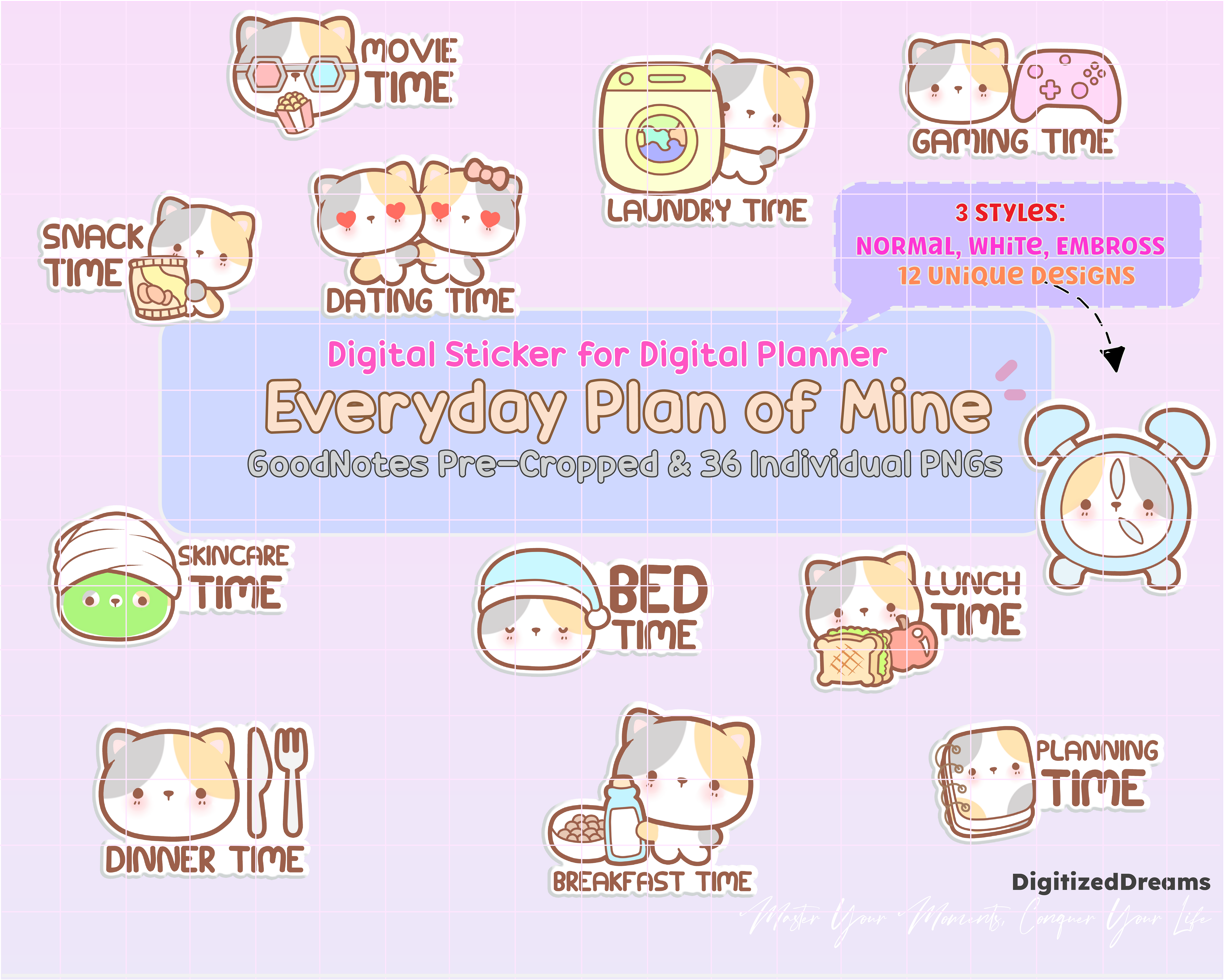 Add some daily planning fun to your digital planner with Kitty Cat Daily Planner Digital Stickers. Ideal for iPad and 2024 20