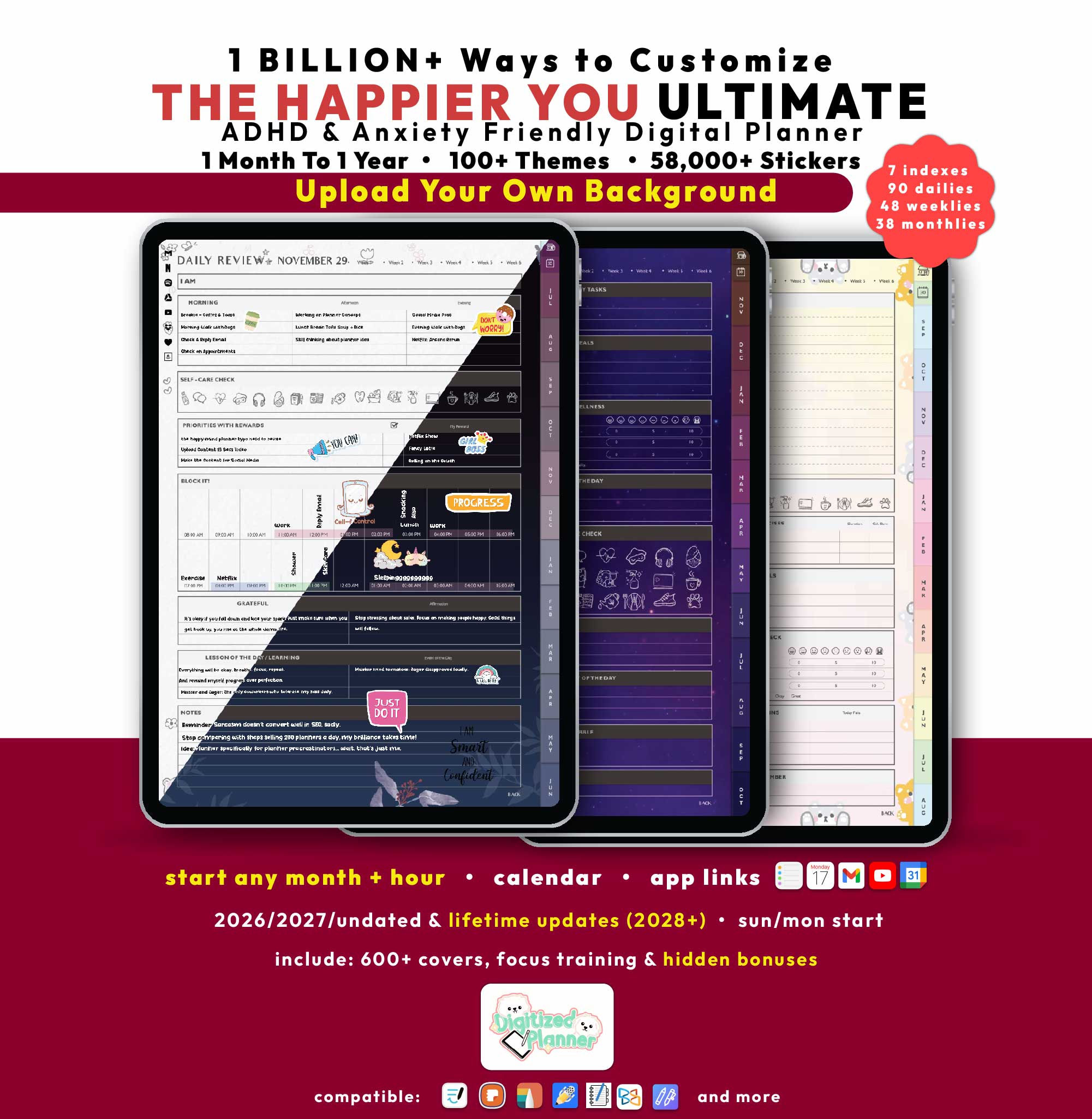 Portrait orientation digital planner