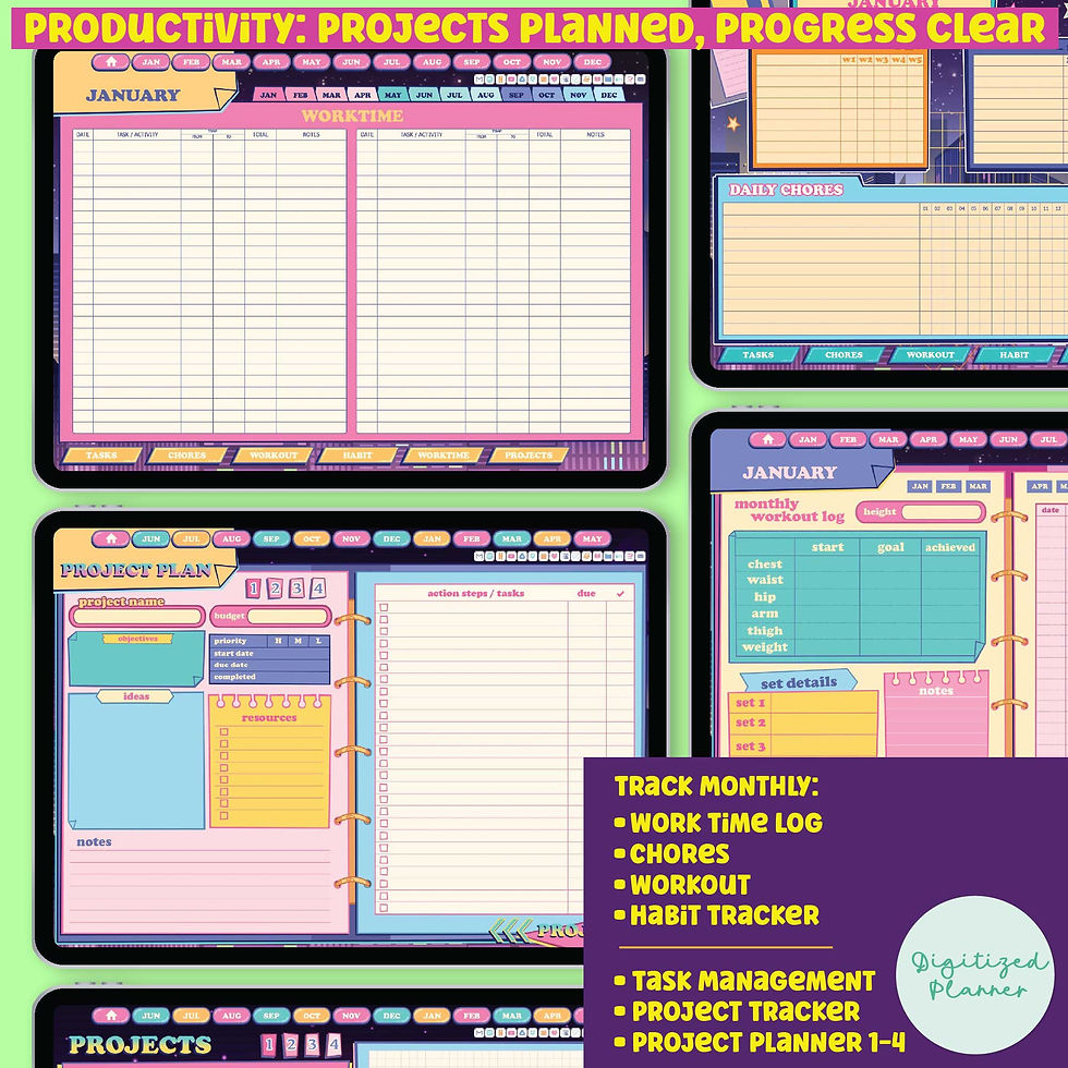 Thumbnail: Retro Digital Planner 2026, Undated, Lifetime: Custom Daily iPad & Android