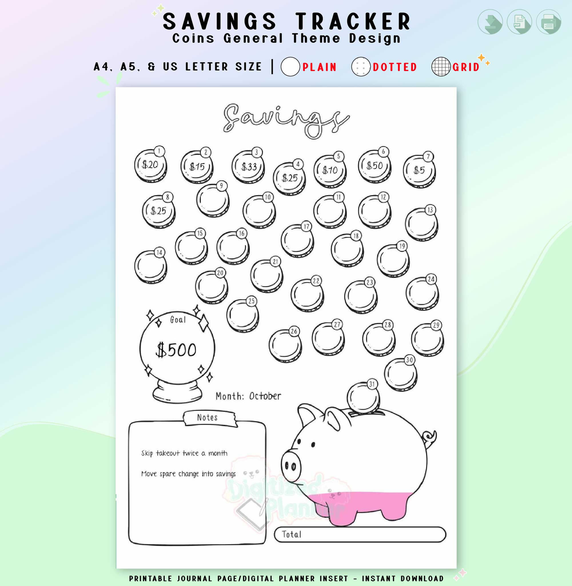 Monthly Savings Tracker Printable, Budget Goal Planner, Money Saving Tracker