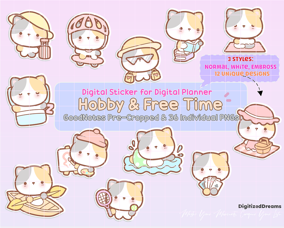 Add some hobby fun to your digital planner with Kitty Cat Hobby Digital Stickers. Ideal for iPad and 2024 2025 planning.
