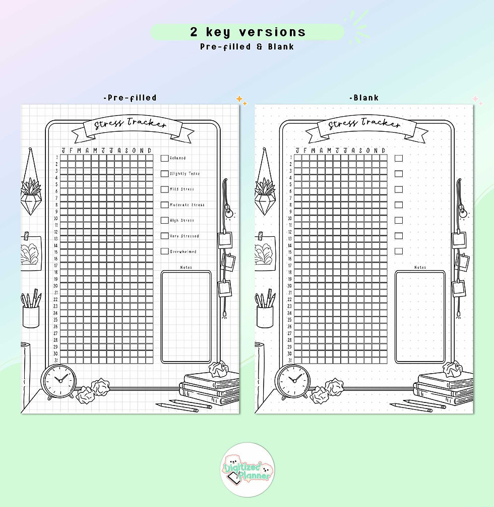 Thumbnail: Stress Tracker Printable, Yearly Anxiety Mood Log, Bullet Journal Page, Digital