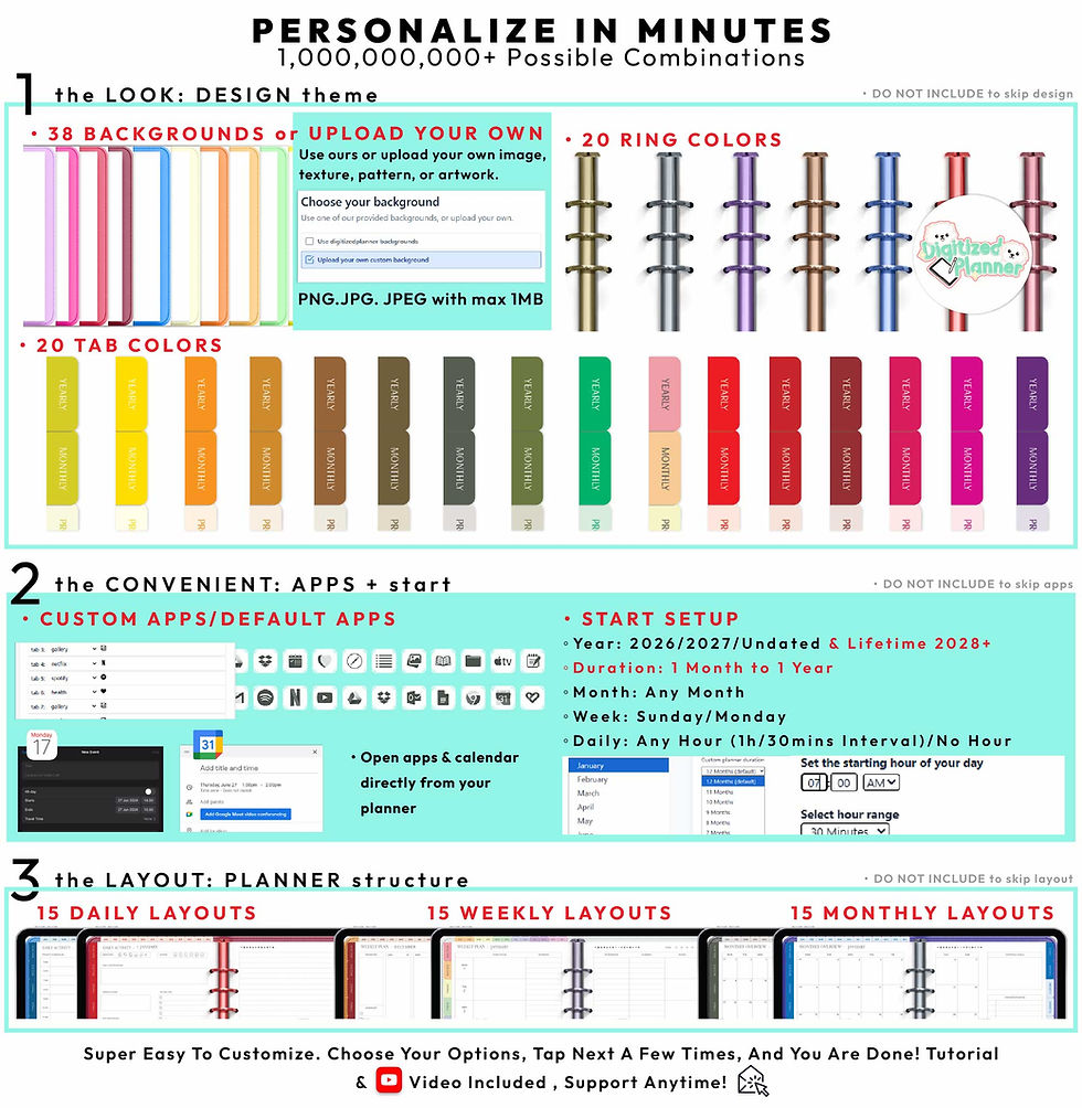 Duo Digital Planner 2026, 2027, Undated Digital Planners, Custom Digital Planner