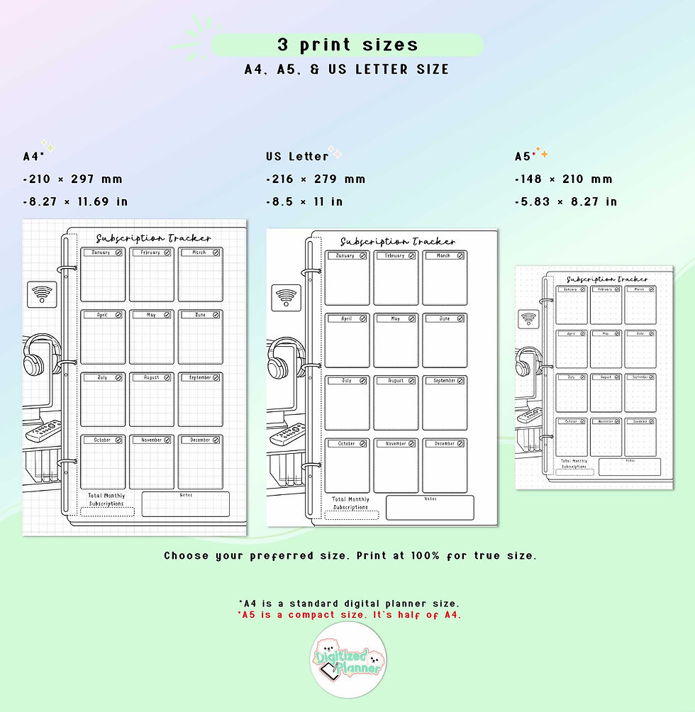 Thumbnail: Subscription Tracker Printable Planner, Expense, budget, bill payment log bullet