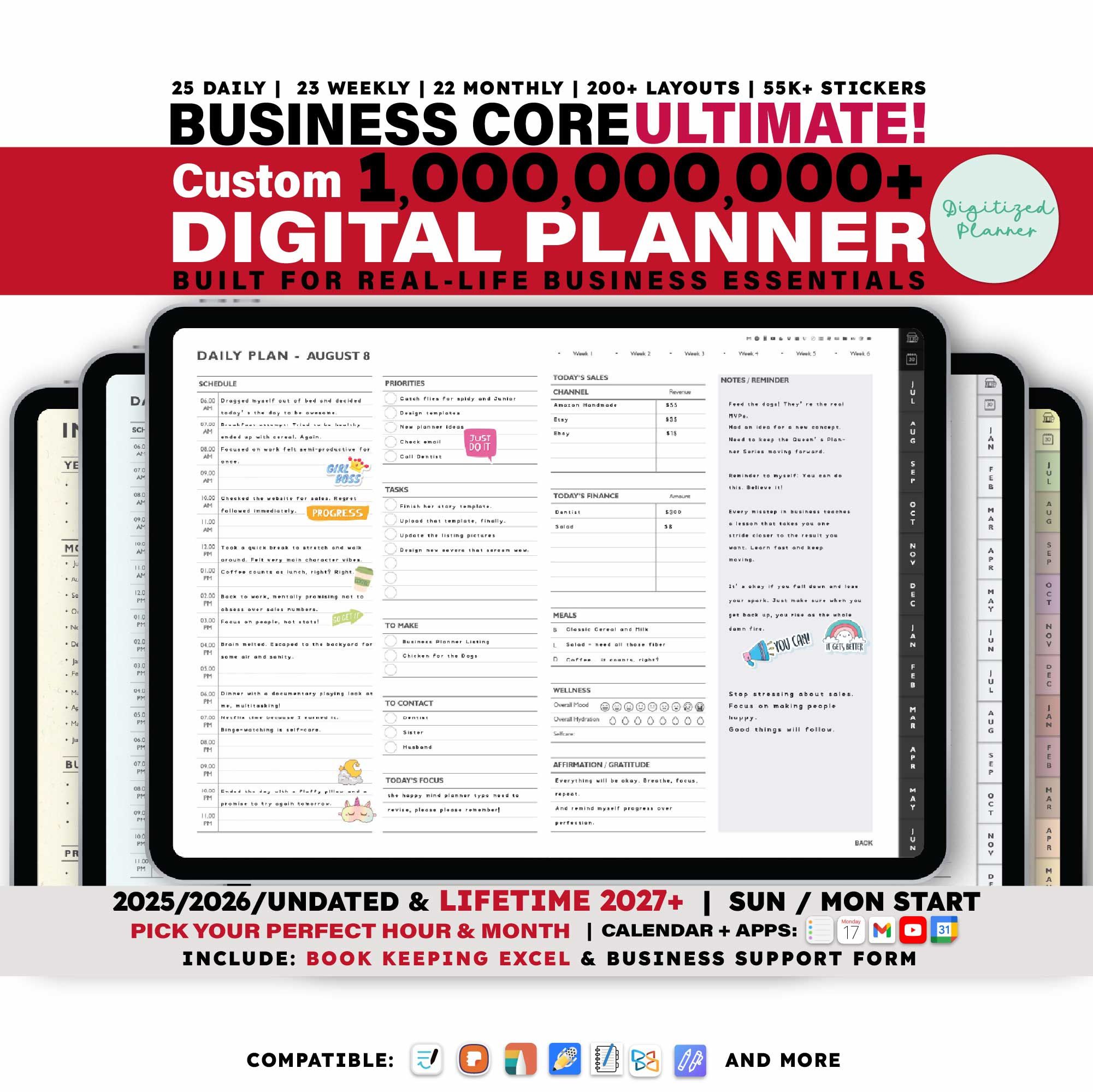 Business Digital Planner 2026, Undated, lifetime, custom daily planner