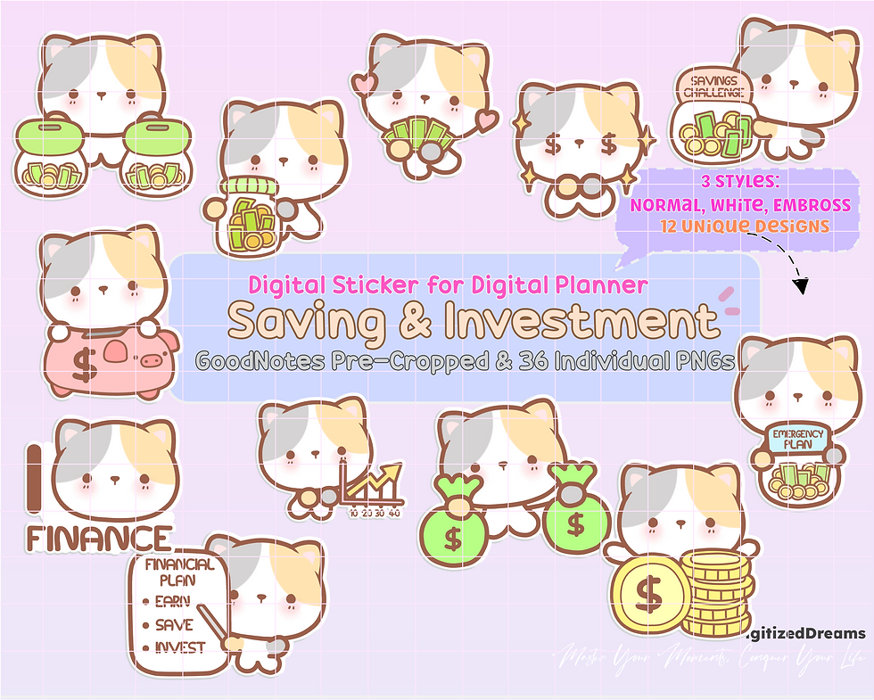 Elevate your digital planner with our charming Kitty Cat Budget Digital Stickers. Tailor-made for iPad, these delightful stic