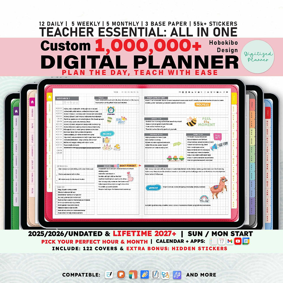 Teacher Digital Planner 2026, Undated, lifetime, custom daily planner