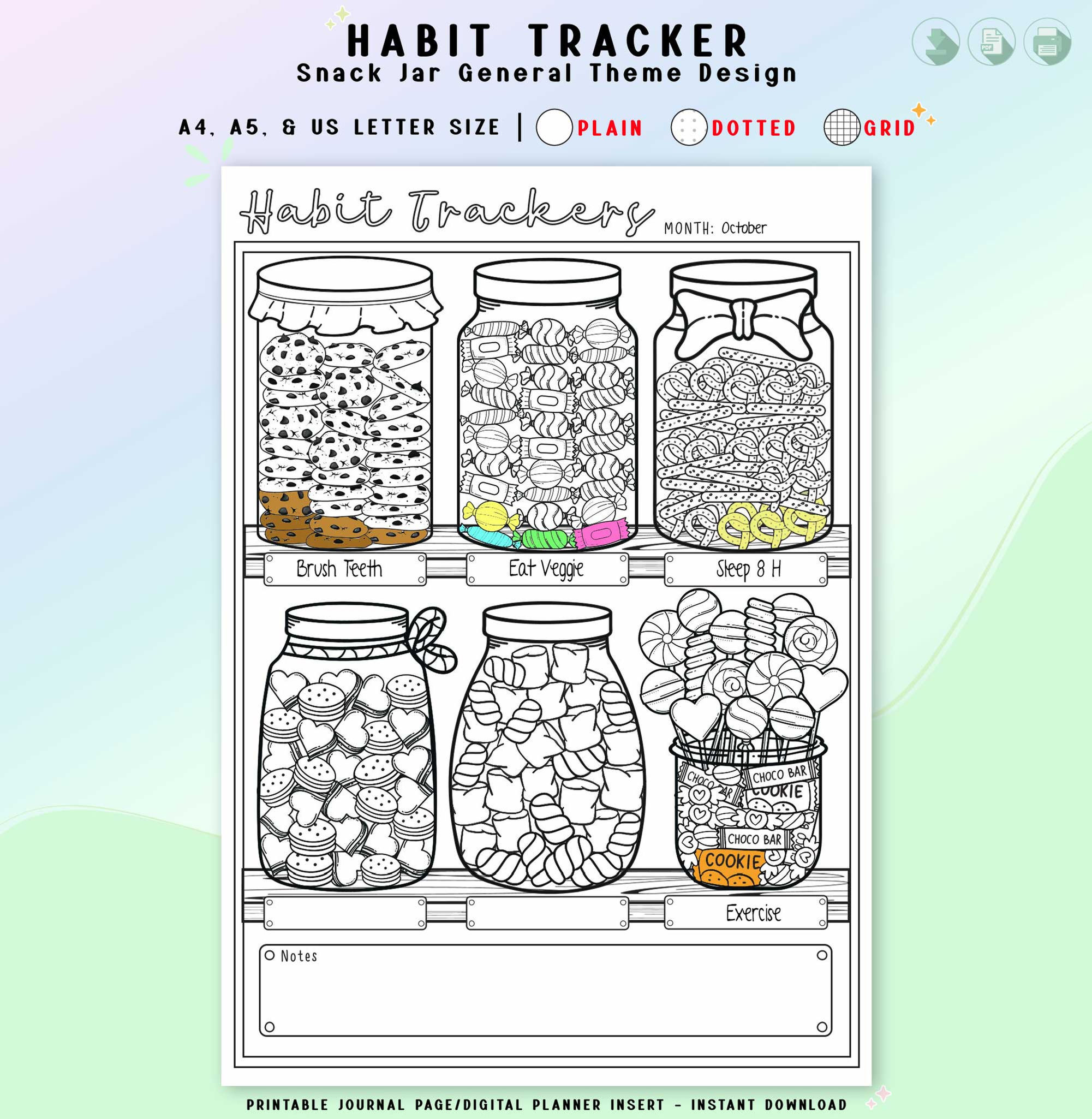 Habit Tracker Printable, Monthly Goal Journal Page Insert, Build Good Routine