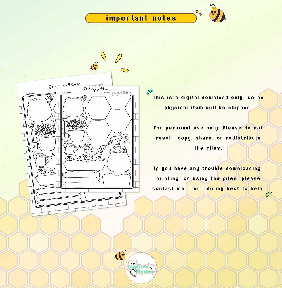 Thumbnail: Daily Planner Printable Bullet Journal, Bee Gratitude Page, Wellness Log