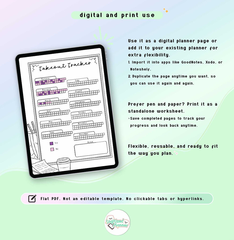 Thumbnail: Takeout Tracker Printable, Fast Junk Food Log, Eating Habit, Healthy Planner