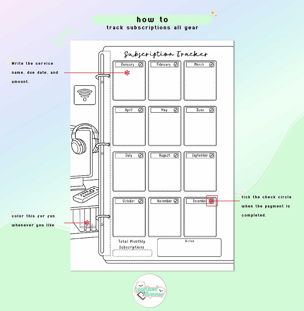 Thumbnail: Subscription Tracker Printable Planner, Expense, budget, bill payment log bullet