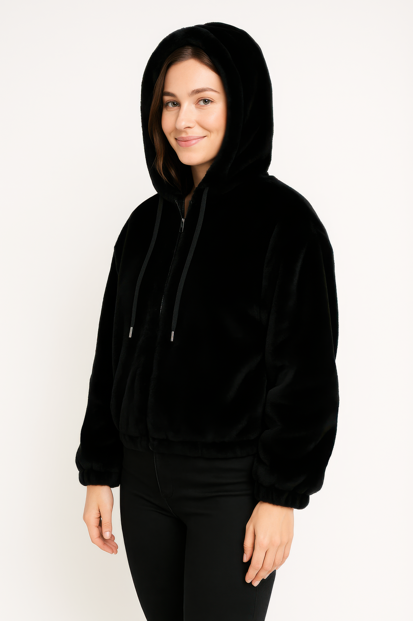 Plush Zip-Up Hooded Jacket