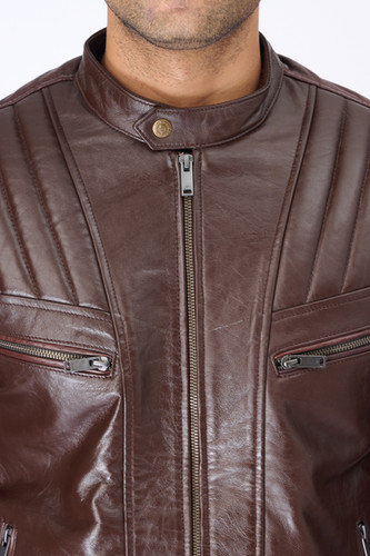Brown Quilted Pure leather Jacket (ZX11) | senpai clothing