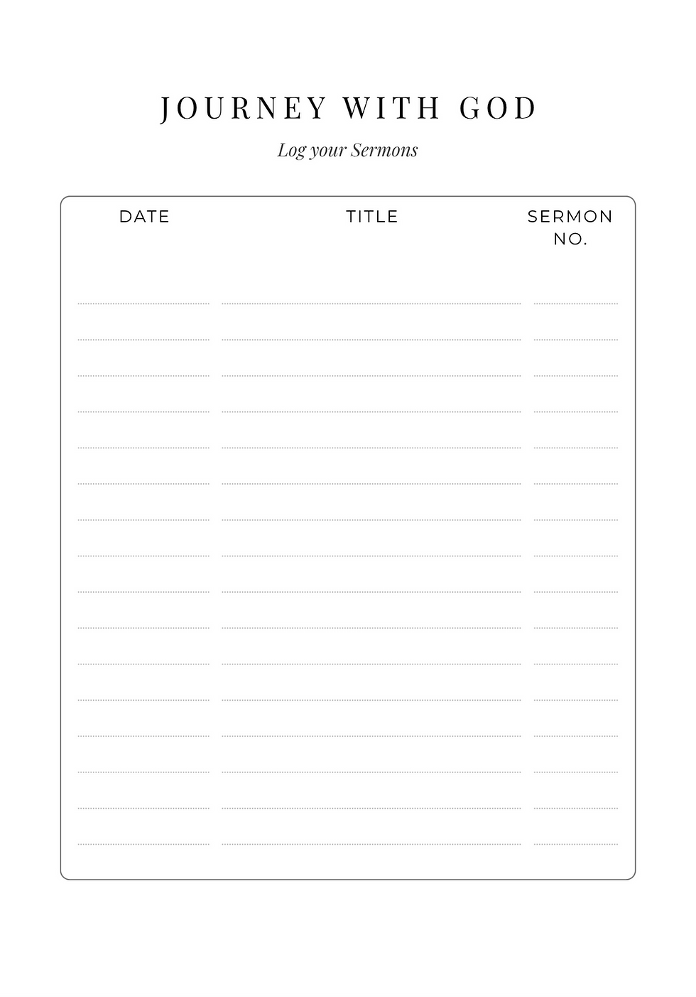 Journey with God sermon journal log for date and title