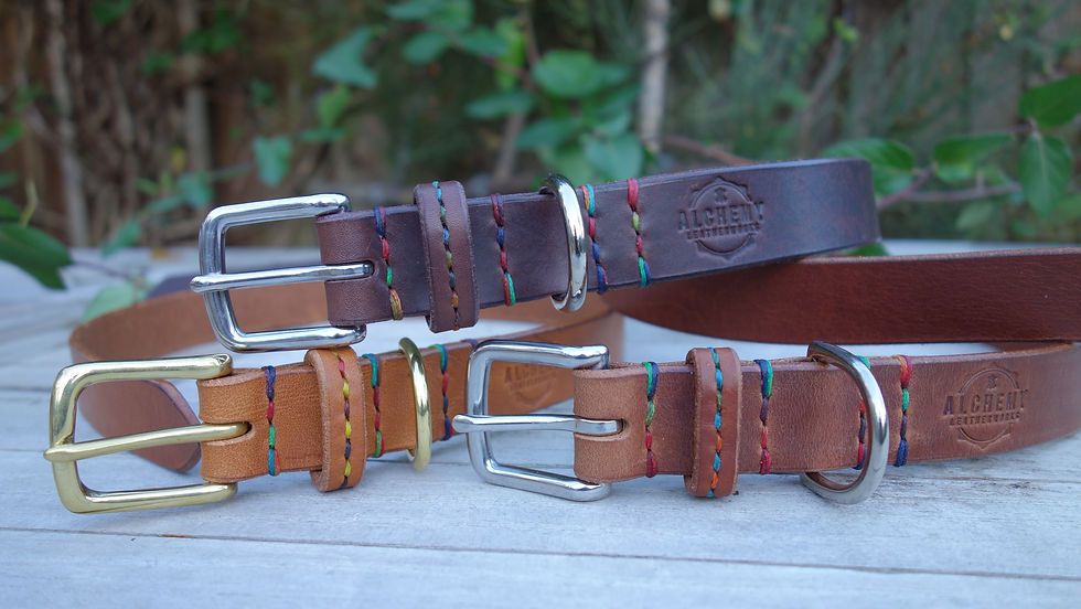 Thumbnail: Stitched Strap Keep- stitched down Leather Dog Collar
