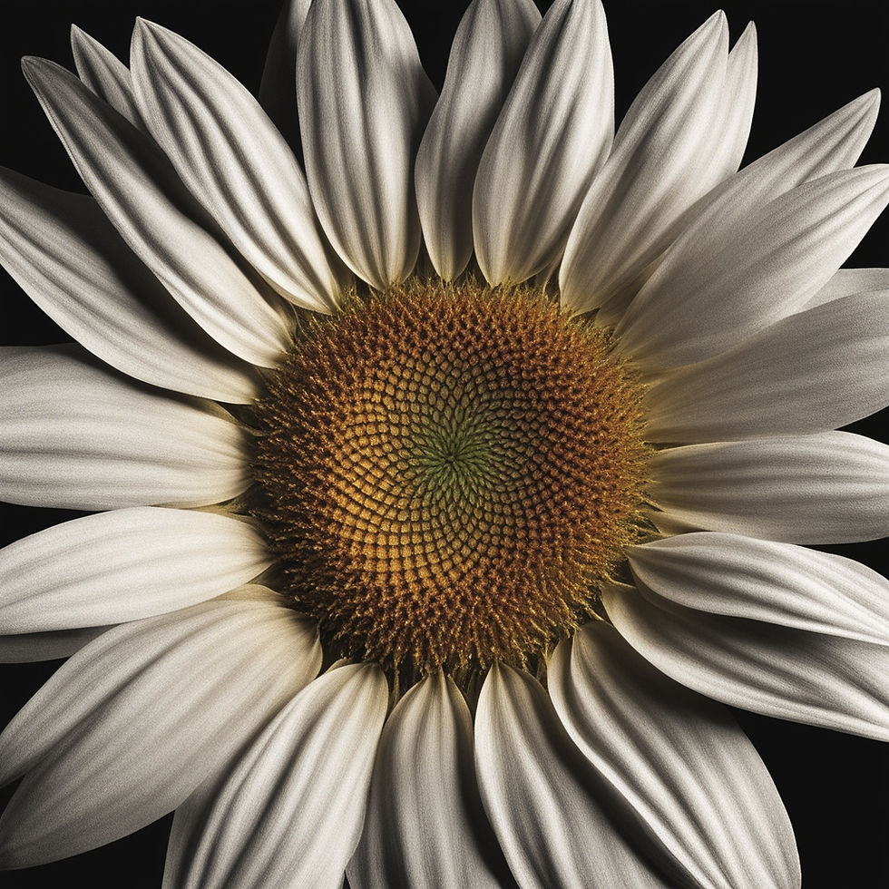 A close-up shot of a sunflower or a daisy, where the petals radiate outwards from the central disc. This creates a natural radial pattern that draws the viewer's eye to the centre of the flower.
