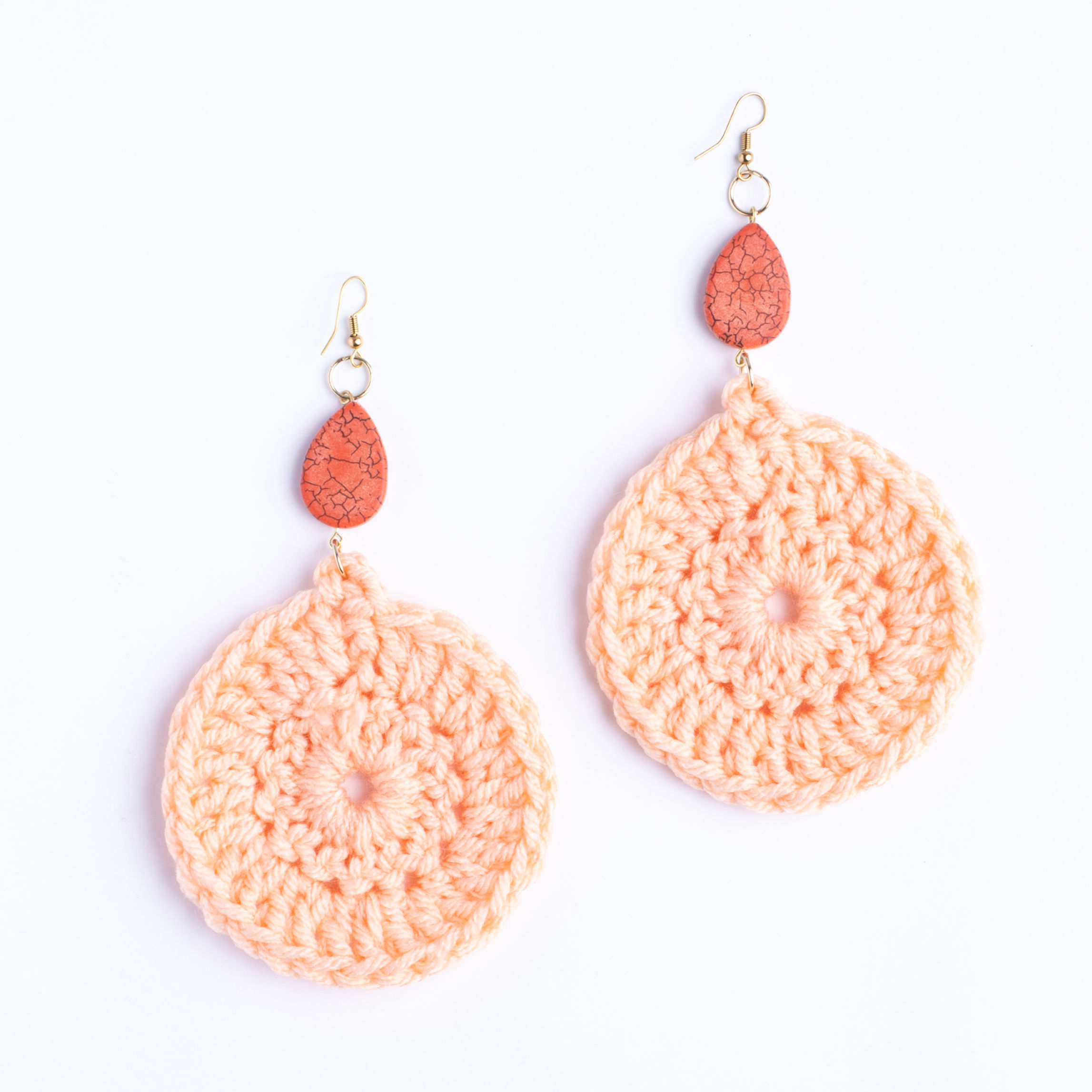 peach crochet earrings