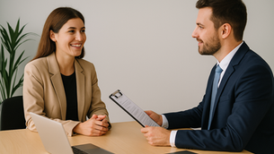 Candidat et recruteur en pleine discussion lors d’un entretien d’embauche.