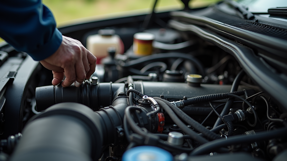 High angle view of an RV engine compartment being repaired