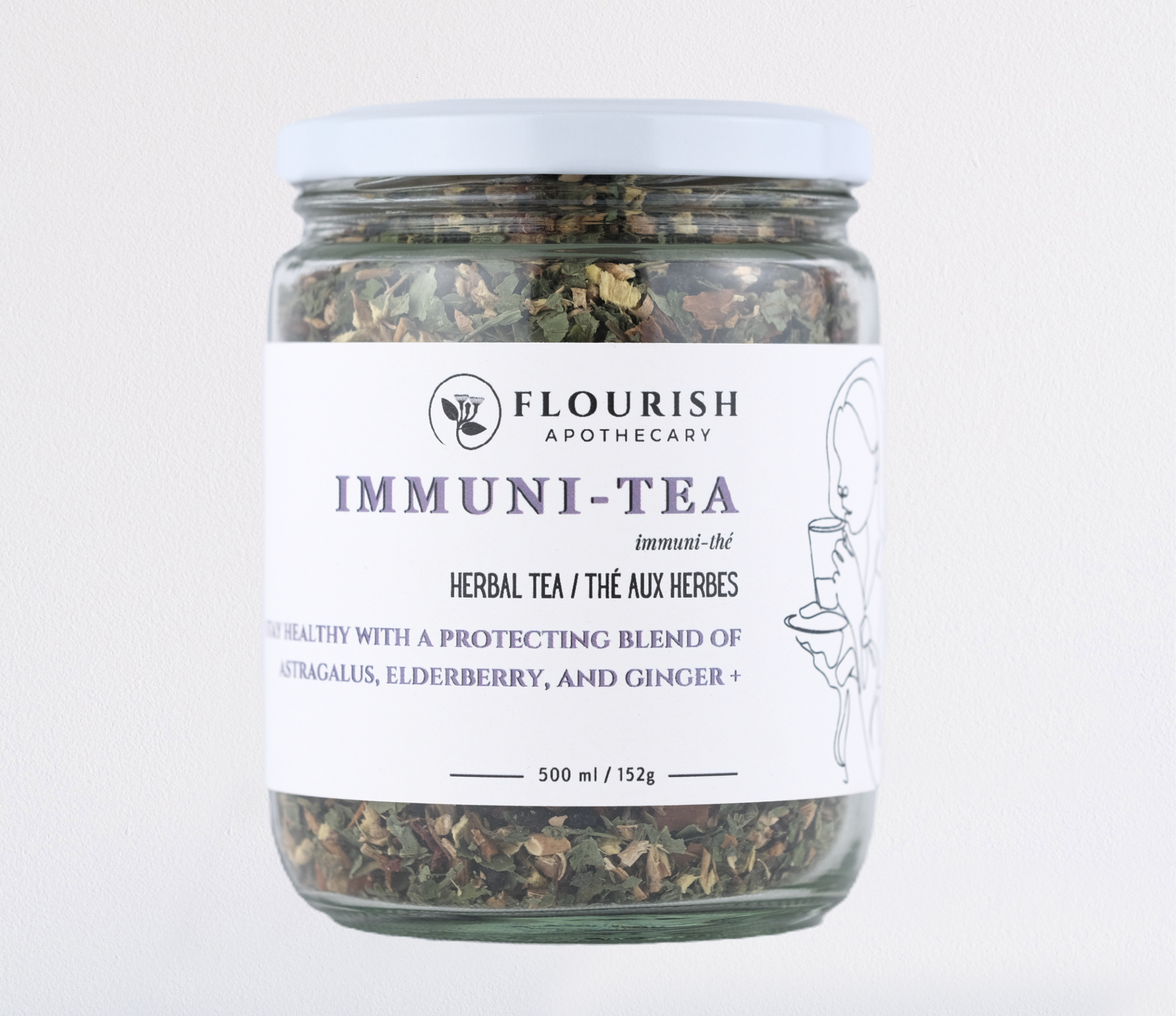 Large jar of Immuni-Tea Blend made by Flourish Apothecary of Victoria, BC