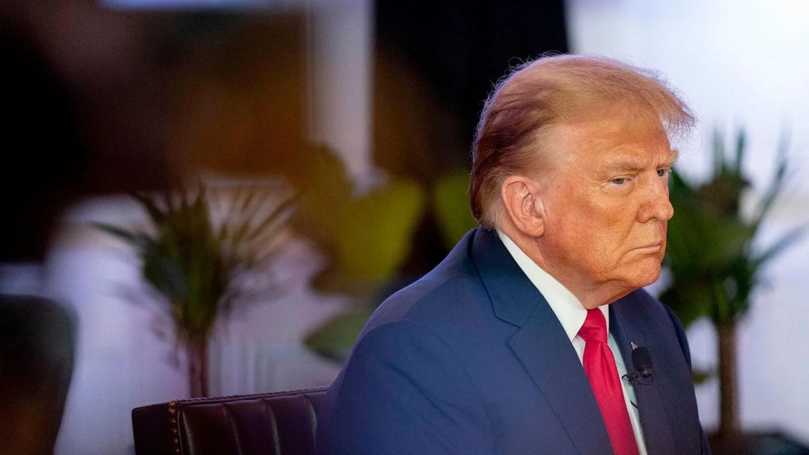 Former President Donald Trump participates in a virtual rally at Hotel Fort Des Moines in Des Moines, Iowa, Saturday, Jan. 13, 2024. Andrew Harnik/AP