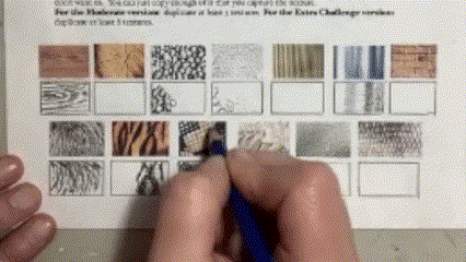 In this gif, the artist mimics various textures with a pencil.