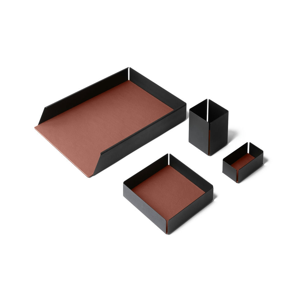 Eglooh desk organizer set Dafne, steel and leather