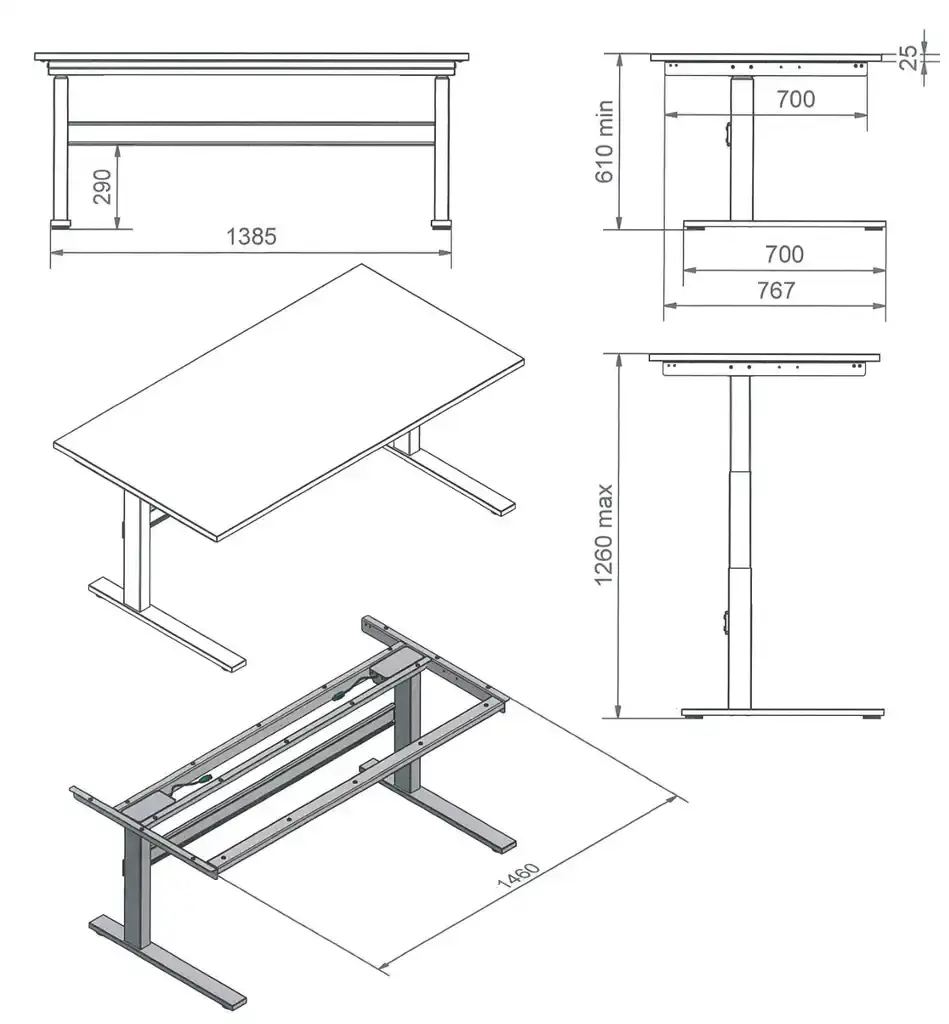 Miniatyrbild: Atlas Heavy Duty Standing Desk Frame 200kg