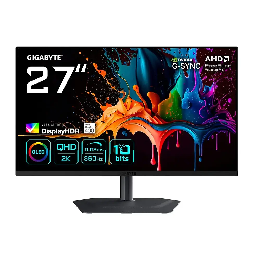 GIGABYTE MO27Q3 27-inch QHD QD-OLED 360Hz gaming monitor in black with adjustable stand