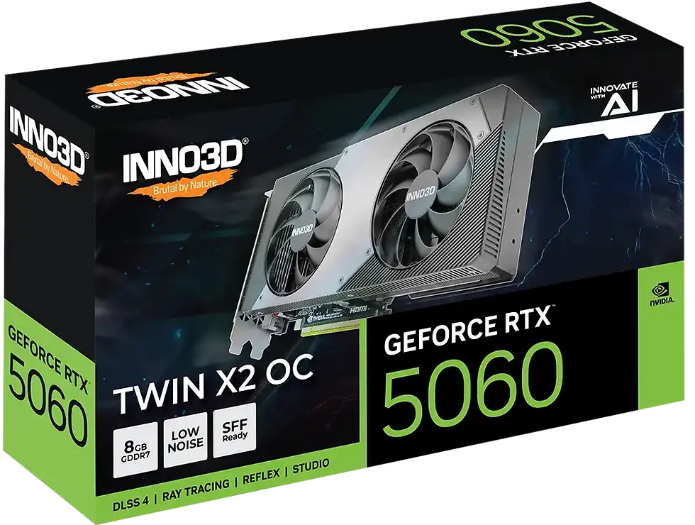 Miniaturbild: INNO3D N50602-08D7X-195070N GEFORCE RTX 5060 8GB TWIN X2 OC video card