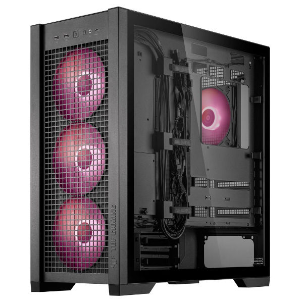 Miniatiūra: Sleek black PC case with pink RGB fans
