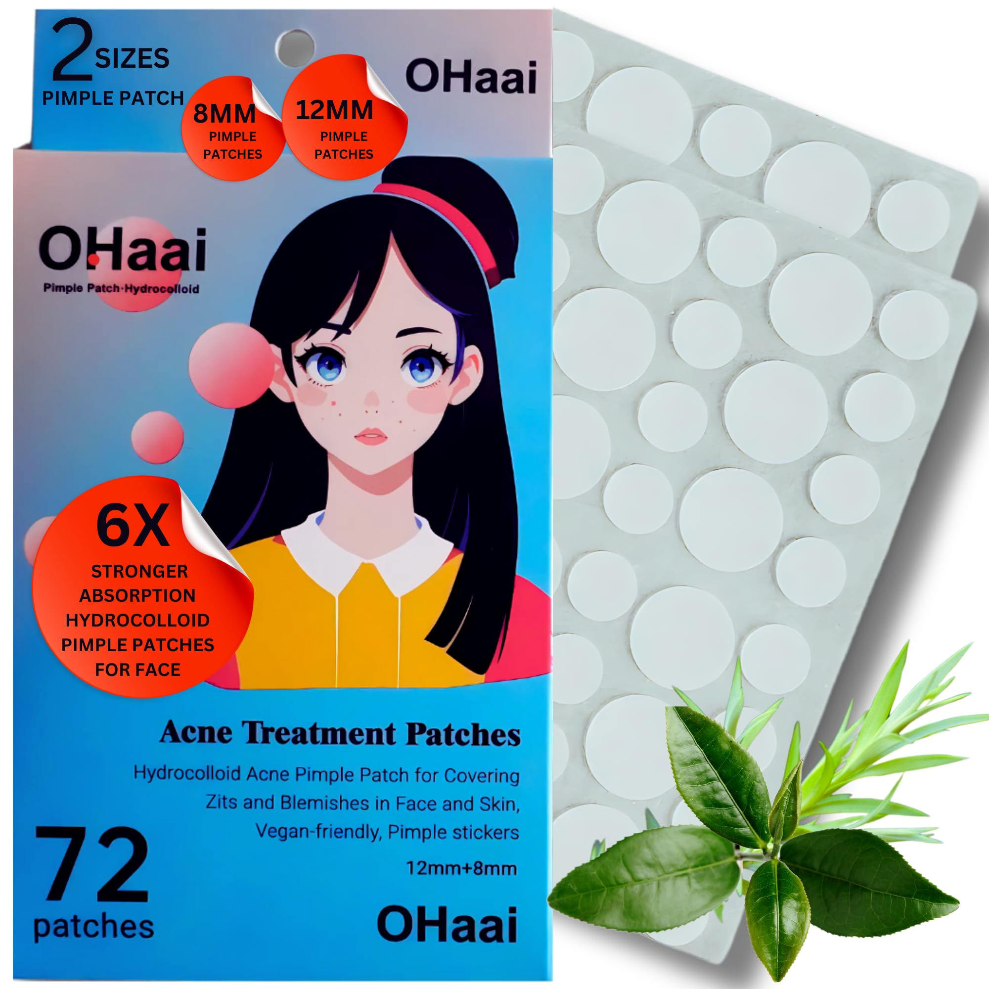 Hydrocolloid Pimple Patches for Face 2 Sizes Pimple Patch (8mm 12mm) 72 Counts A