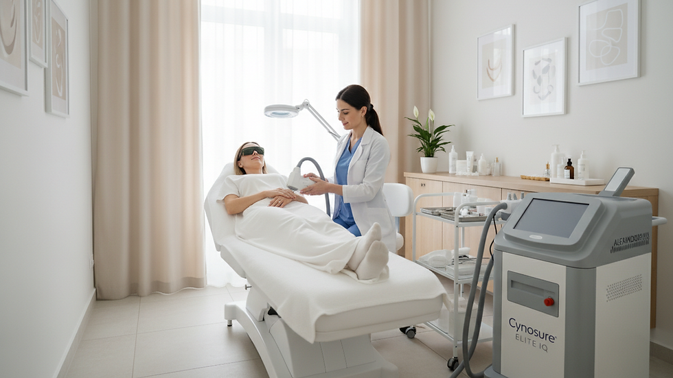 Eye-level view of a modern dermatology clinic treatment room