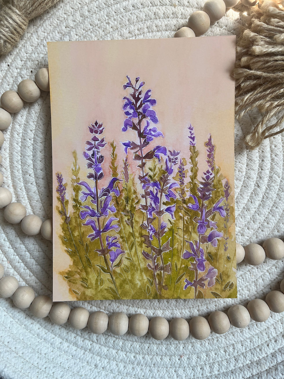 Thumbnail: Woodland Sage Watercolor Line Art Print
