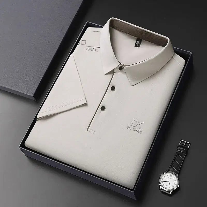 Miniatura: Camisa polo masculina de manga curta, estilo business casual, cor sólida