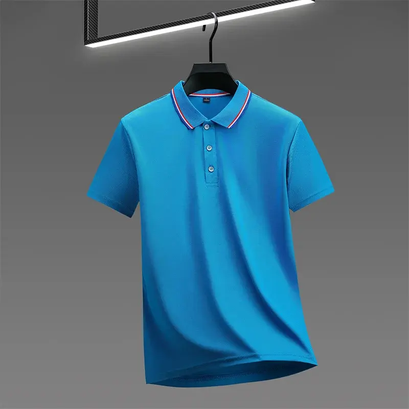 Miniatura: Camisa polo masculina casual de manga curta, cor sólida, modelo 2025