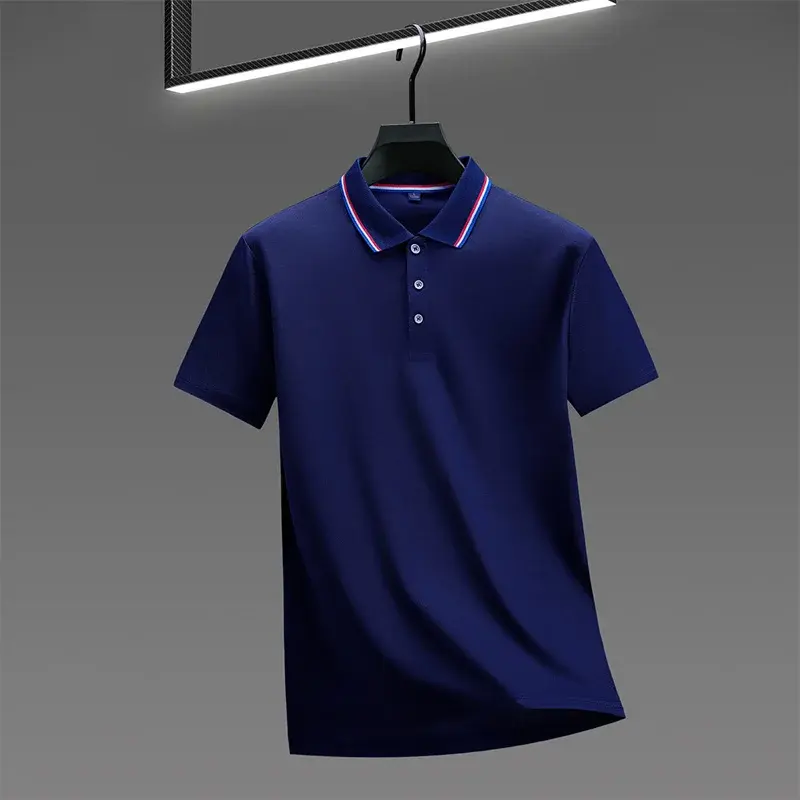 Miniatura: Camisa polo masculina casual de manga curta, cor sólida, modelo 2025