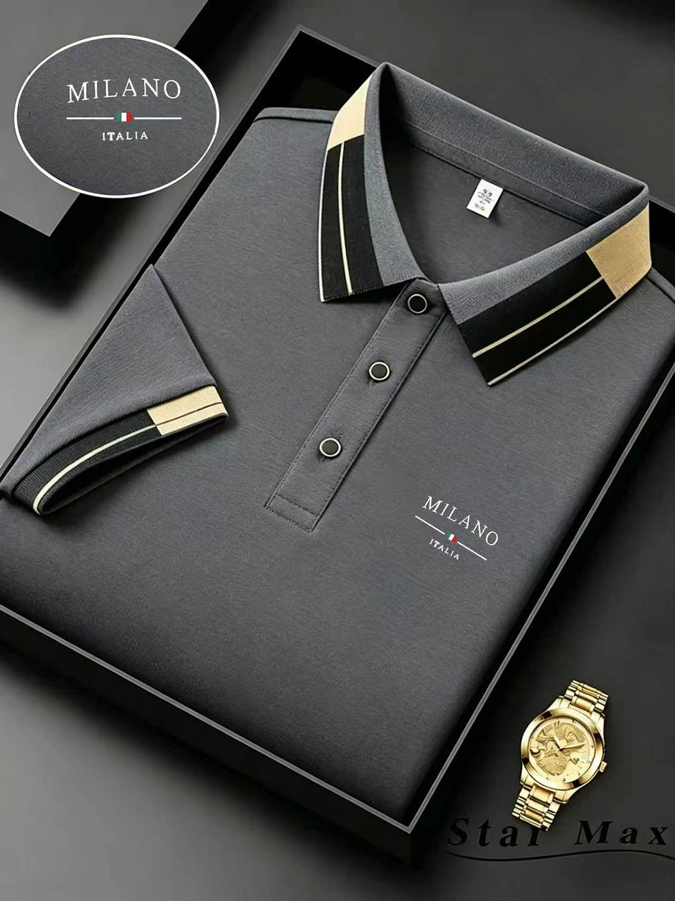Miniatura: Camisa polo masculina de luxo de manga curta com bordado de cavalo